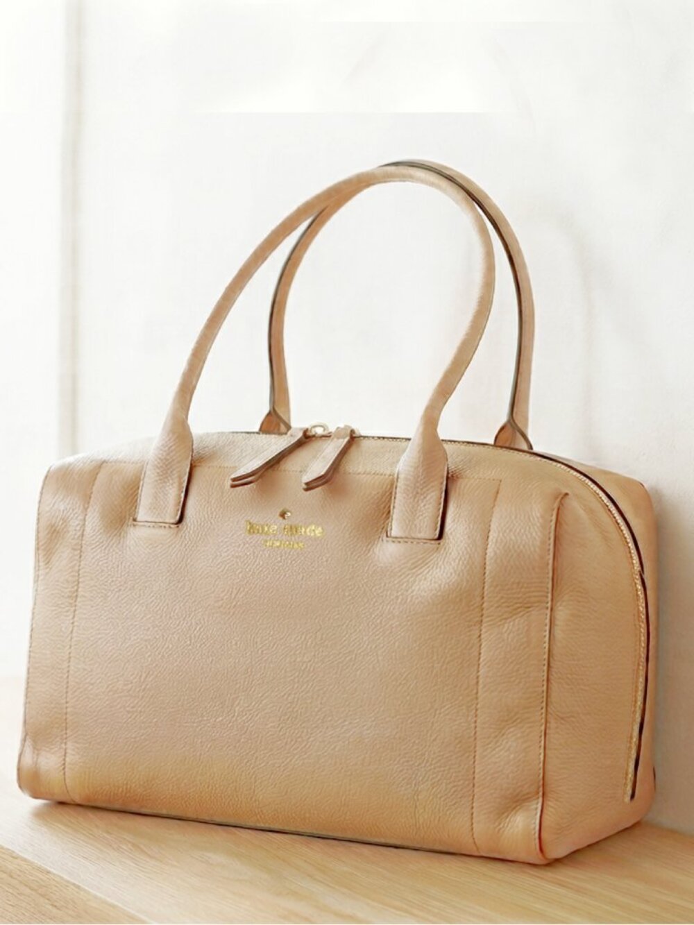 Kate Spade Mansfield Liv Satchel - Tan Pebbled Leather Gold Hardware - Like New